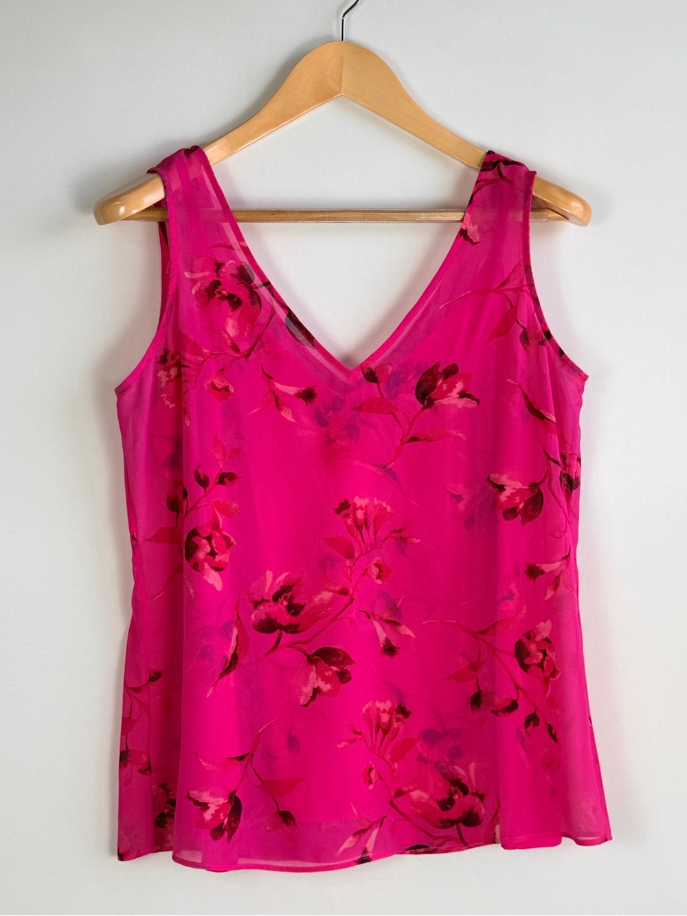 White House Black Market Pink Floral Chiffon Tank Top Size Small